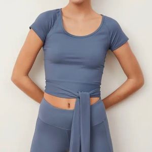 NWT Mango Elastic Crop Top with Tie Belt